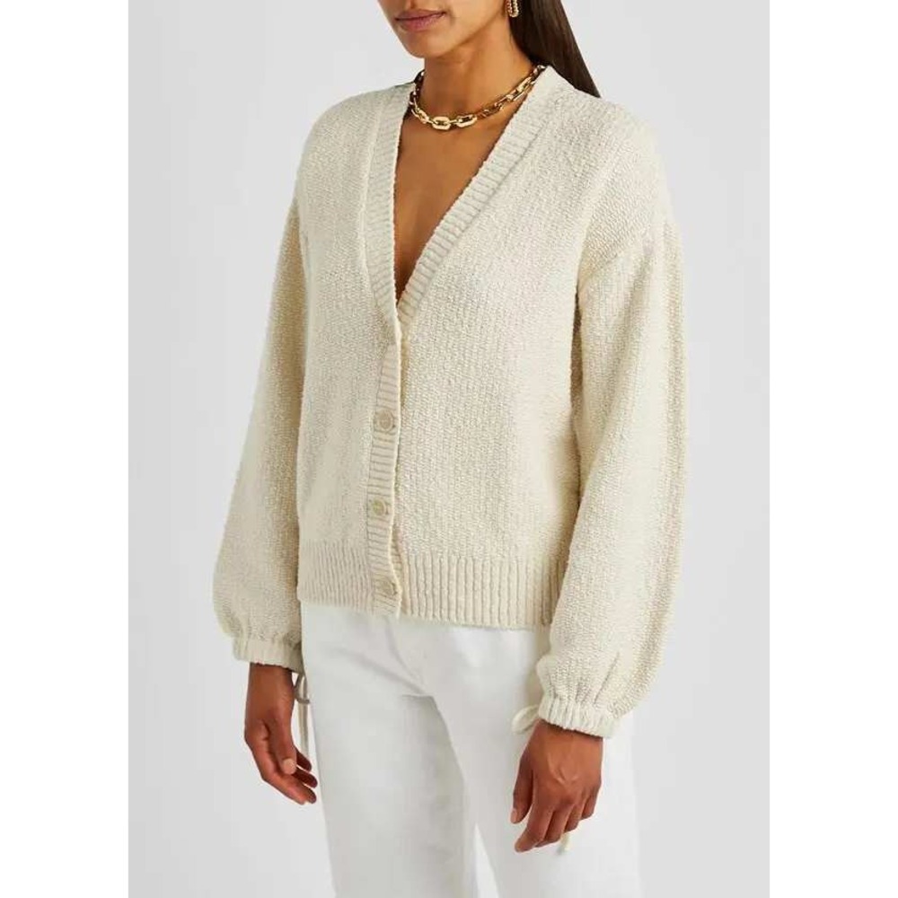 PAIGE Raine Cardigan Sweater Cream Ivory Boucle V-Neck Tie Sleeve Womens Large